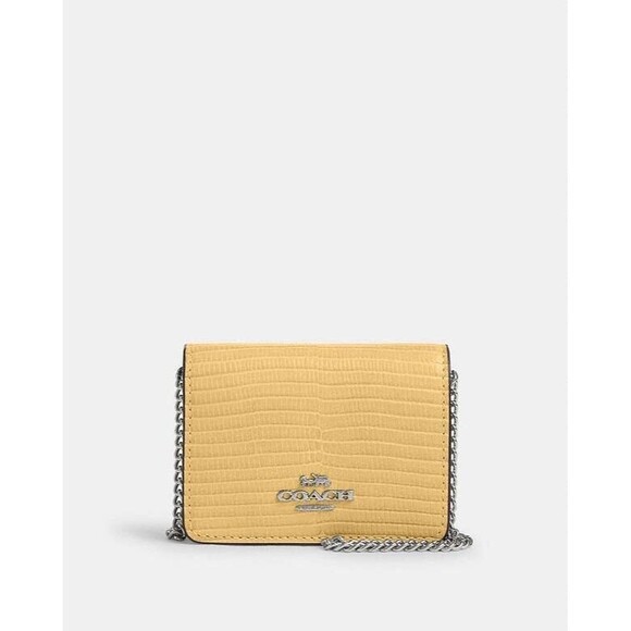 Coach Mini Wallet On A Chain Soft Hay Yellow Leather NWT $198 - Picture 1 of 9